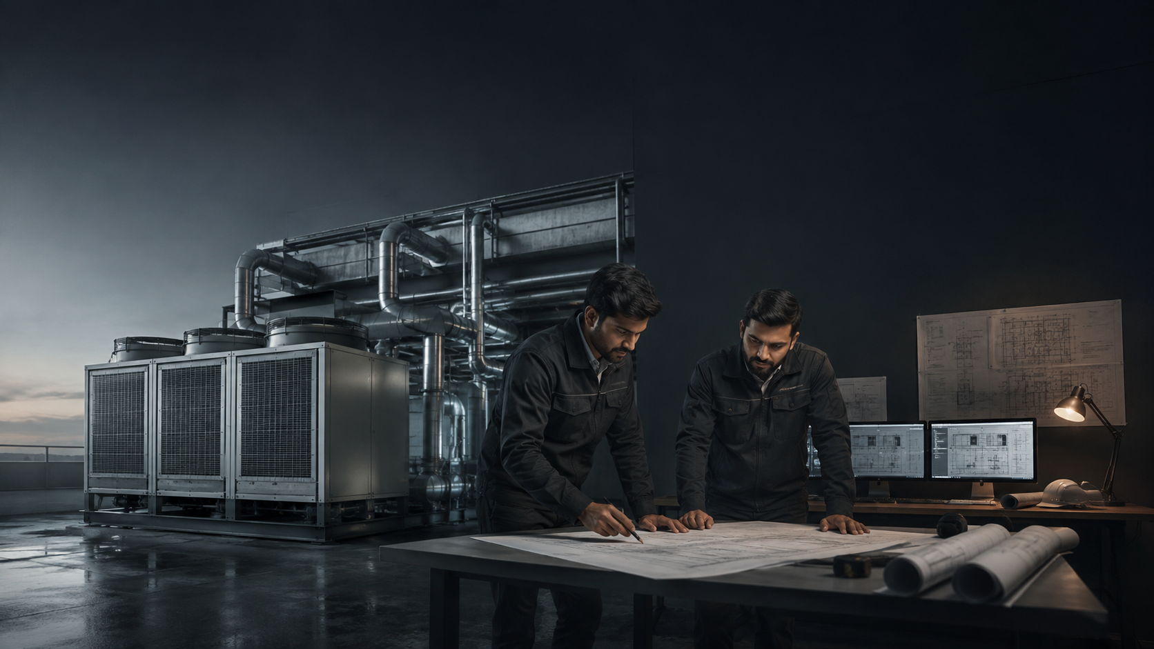 Commercial HVAC engineers planning a project