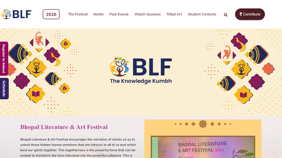 Bhopal Literature and Art Festival website preview.