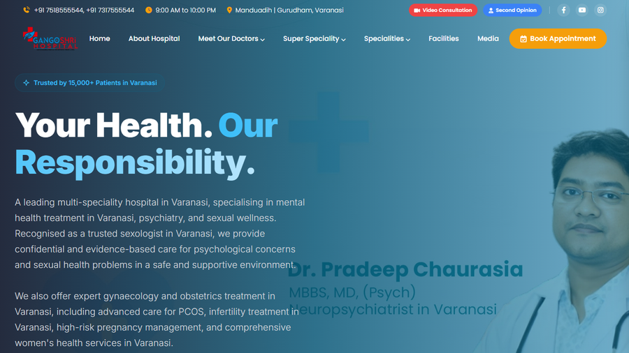 Gangoshri Hospital website preview.