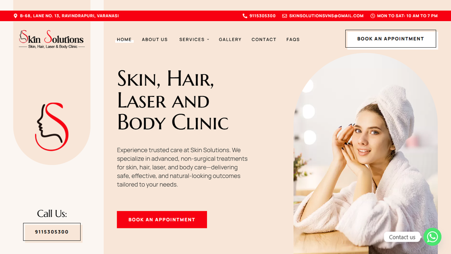 Skin Solutions website preview.
